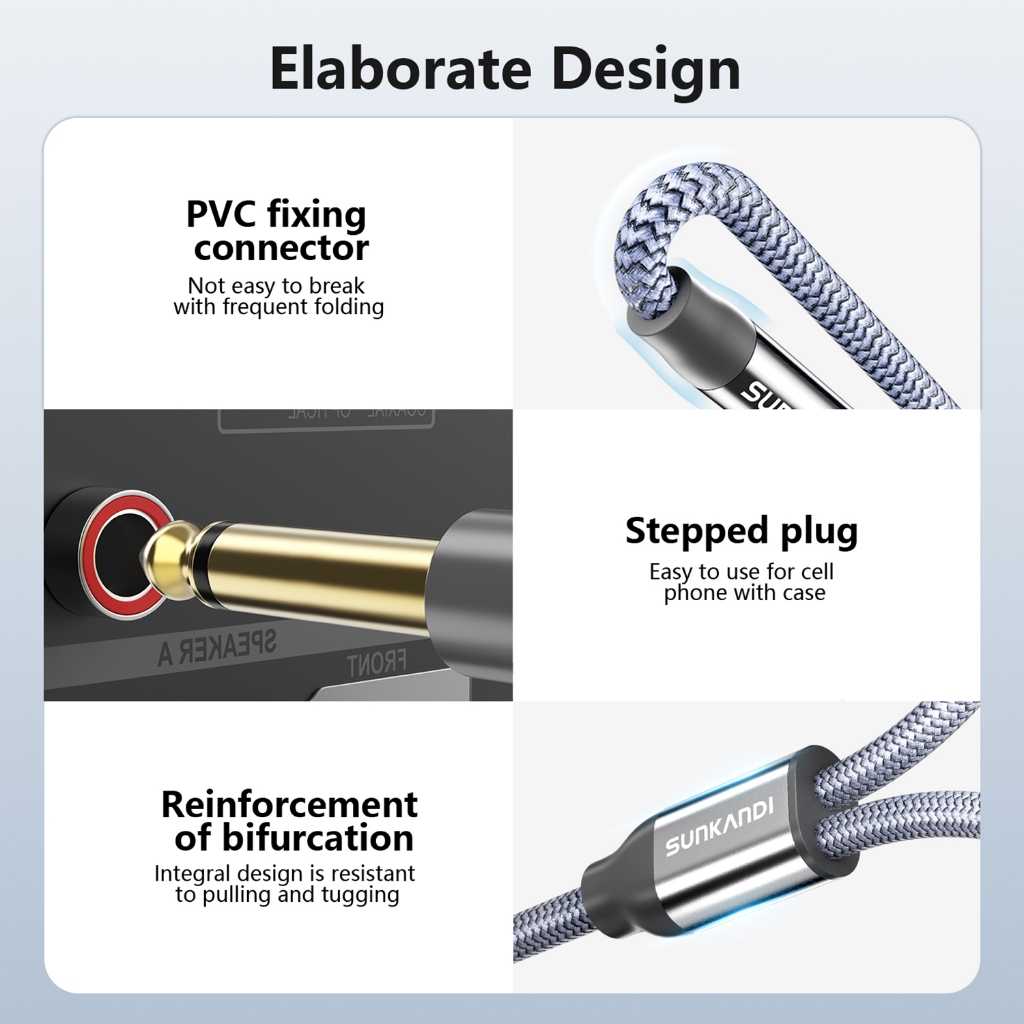 Sunkandi 2 สายสัญญาณเสียงชาย 6.35 ของ RCA ตัวผู้เป็นคู่ใช้สําหรับเครื่องขยายเสียง - รูปที่ 3