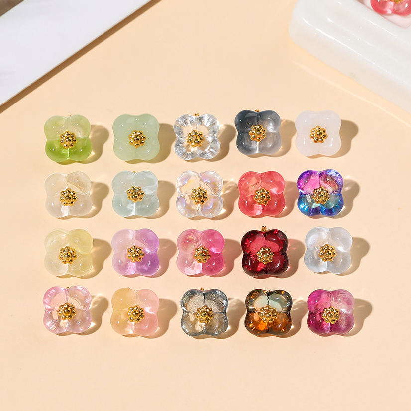St.kunkka 5 ชิ้น จี้ดอกไม้แก้ว 4 กลีบ มีห่วงทอง วัสดุ DIY สำหรับทำสร้อยข้อมือและงานประดิษฐ์ ราคา ถูกที่สุด ดีลบีเคเค แกลเลอรีภาพที่ 3
