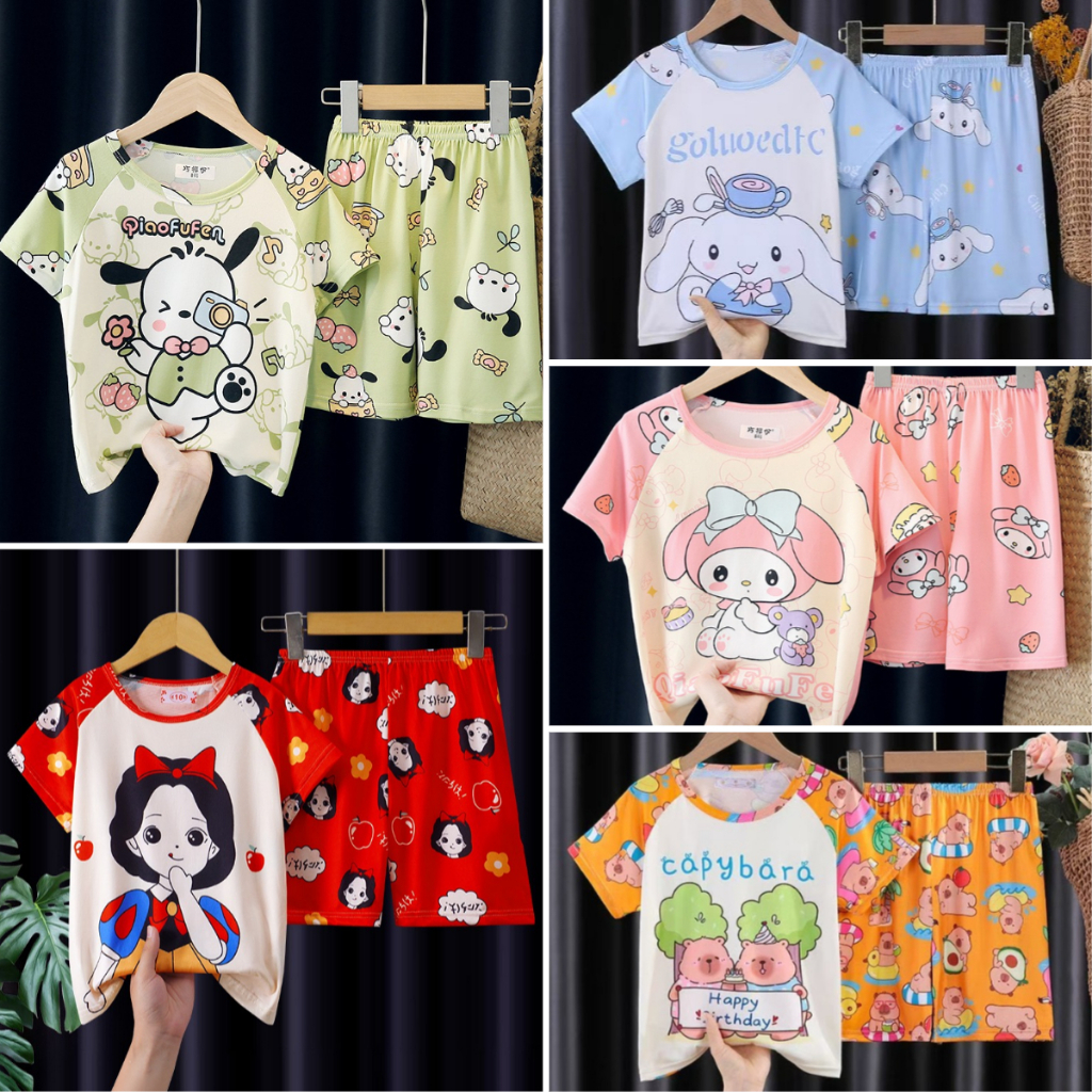 ชุดนอนแขนสั้น กางเกงขาสั้น พิมพ์ลายการ์ตูน แบบบาง แฟชั่นฤดูร้อน สําหรับเด็กผู้ชาย และเด็กผู้หญิง