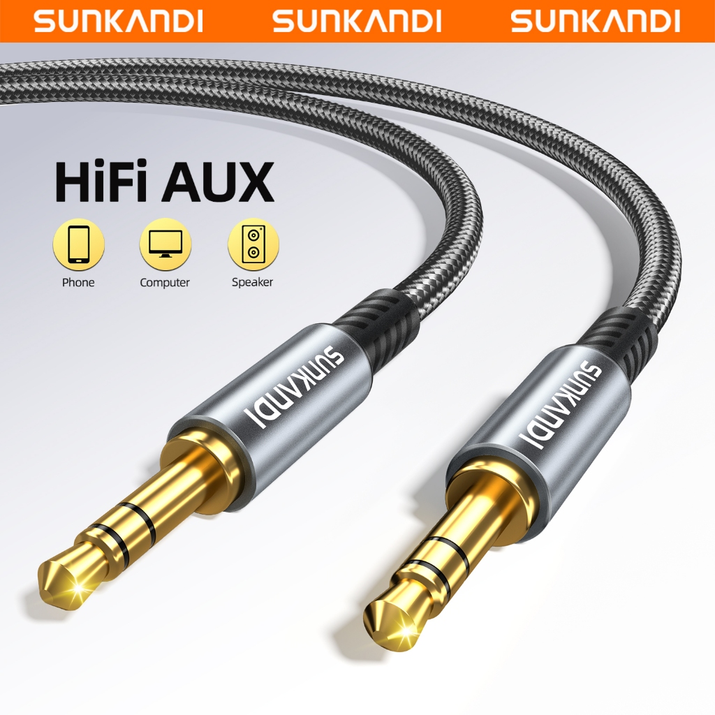 SUNKANDI 3.5 มม.สาย Aux ปลั๊กเคลือบทองสายสัญญาณเสียงแบบถักสําหรับคอมพิวเตอร์ทีวี S พร้อมโปรเจคเตอร์