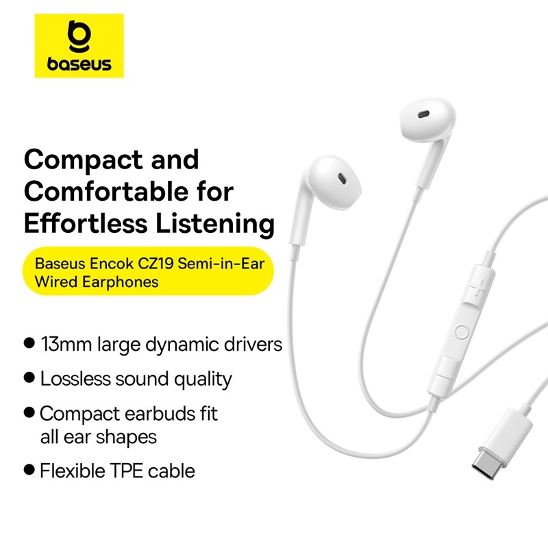 Baseus Encok CZ19/HZ19 หูฟังชนิดใส่ในหู มีสาย Type-C และ 3.5 มม. ไมโครโฟน รองรับมือถือ Xiaomi Samsung HUAWEI