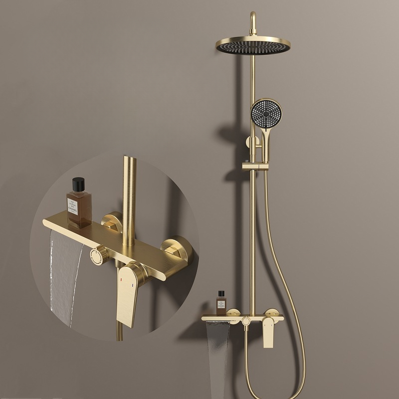 304 ชุดก๊อกน้ําฝักบัวสแตนเลส Brushed Gold Pressure Multi-Function Handheld Sprayer 10 นิ้ว ฝักบัวด้านบน