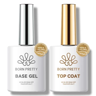 BORN PRETTY 15ml No Wipe Top Coat Base Gel Nail Polish 2pcs Set Shiny Gel Polish กึ่งถาวรเล็บเจล