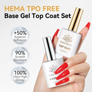 BORN PRETTY 15ml No Wipe Top Coat Base Gel Nail Polish 2pcs Set Shiny Gel Polish กึ่งถาวรเล็บเจล