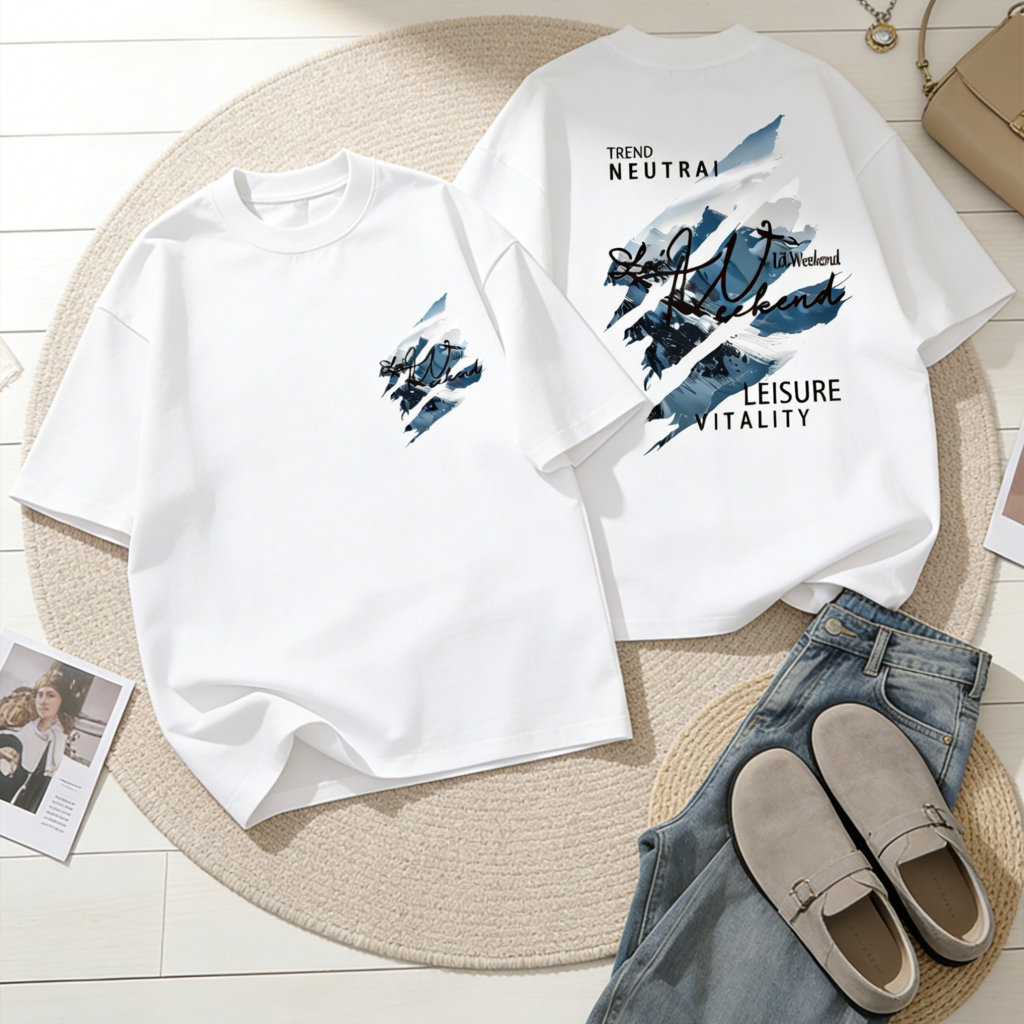 Luvoro เสื้อยืดแขนสั้นเรืองแสง ผ้าฝ้ายแท้ 100% คอกลม ใส่สบาย สีดํา-ขาว ทูโทน ไซซ์บวก C1393