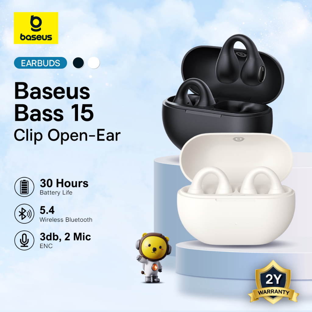 Baseus Bass 15 Clip หูฟัง TWS แบบเปิดหู บลูทูธ 5.4 พร้อม ENC แบตเตอรี่ใช้งานได้นาน 30 ชั่วโมง