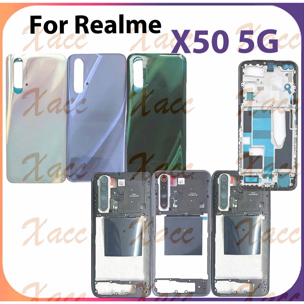 สําหรับ OPPO Realme X50 5G X50m X50t RMX2144 แบตเตอรี่ปกหลังชุดกรอบกลางปุ่มเลนส์กล้องกรอบ LCD กรอบด้านหน้าโทรศัพท์เปลี่ยนการติดตั้ง