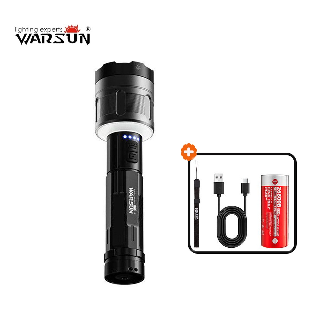 Warsun DT2680 ไฟฉาย Zoomable Super Bright 2000 LM ไฟฉายกันน้ํากลางแจ้ง Type-C ชาร์จสําหรับ Camping ฉุกเฉินกลางแจ้ง