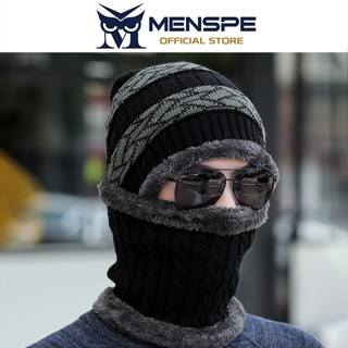 MENSPE ชุดหมวกและผ้าพันคอไหมพรมสำหรับฤดูหนาว ผ้าพันคอกันหนาว…