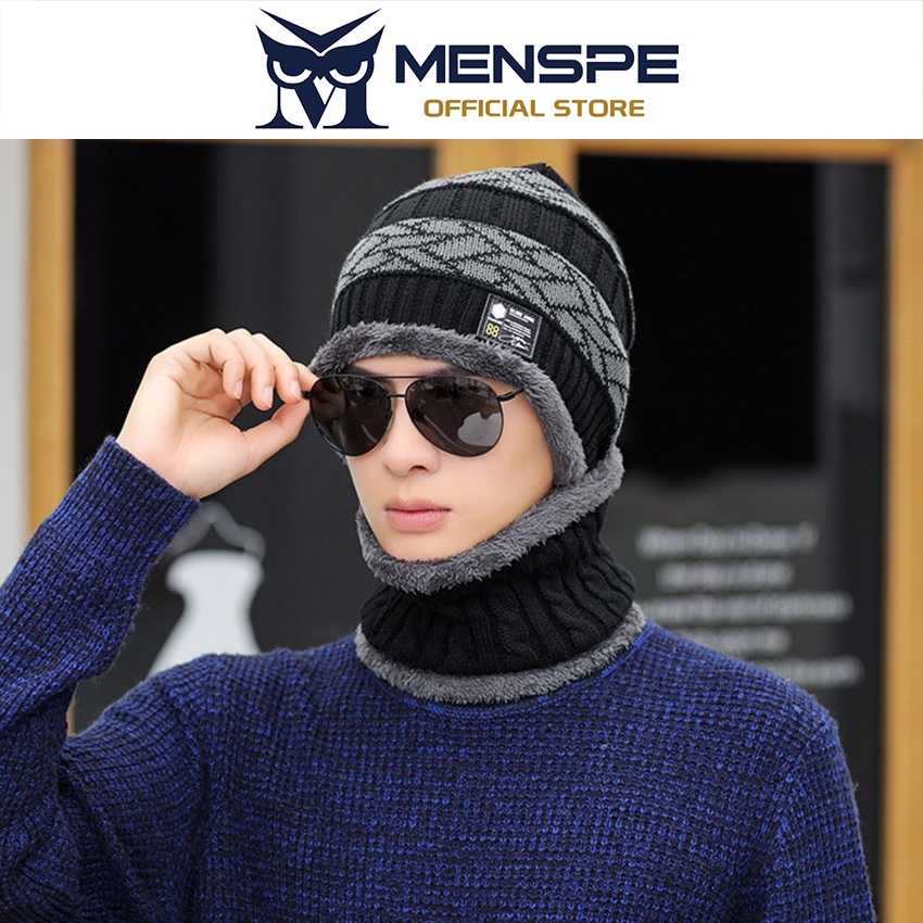 MENSPE طقم قبعة ووشاح شتوي محبوك مبطن — صورة 7