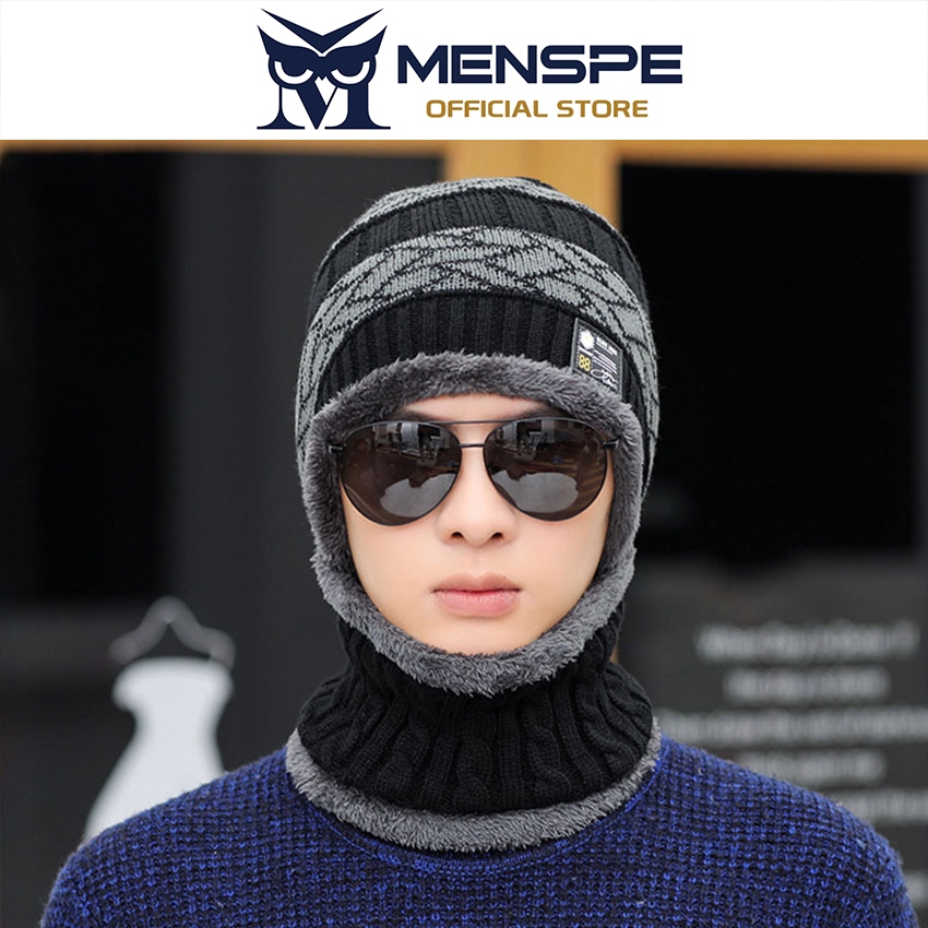 MENSPE طقم قبعة ووشاح شتوي محبوك مبطن — صورة 6