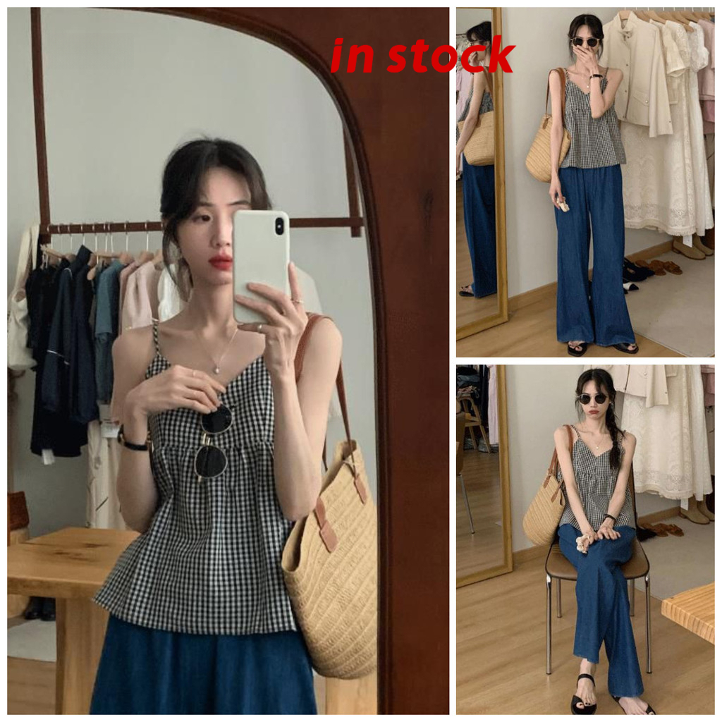 [Grojoy] (คลังสินค้าพร้อม) เสื้อชั้นในสตรีลายสก๊อตย้อนยุคผู้หญิง 2025 ดีไซน์แขนกุดสไตล์ใหม่สไตล์เผ็ดหวานด้านบน GR1387 #