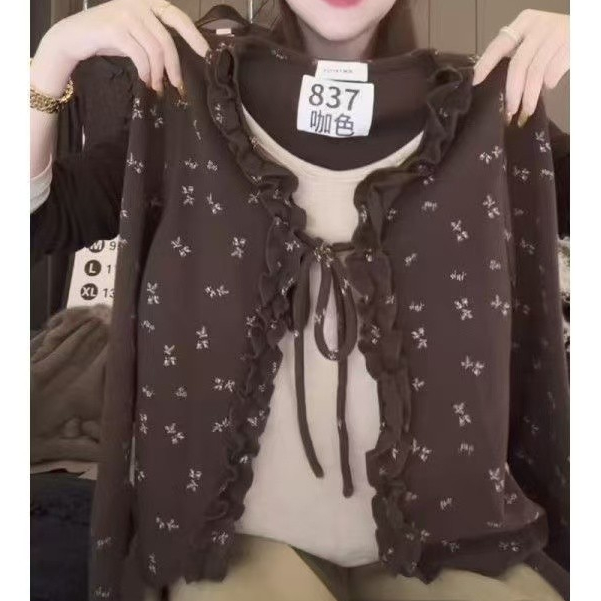 สไตล์เกาหลีผู้หญิงสุภาพสตรีหลวม Ruffle ดอกไม้เสื้อแขนยาวเสื้อ Baju Baju Wanita Lengan Panjang ใหม่พร้อมสต็อก