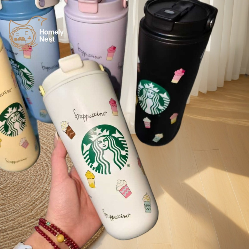 Starbucks Cup Summer Frapuccino Tumbler 473ml - ถ้วยฉนวนสูญญากาศสแตนเลส Leakproof Travel Mug สําหรับกาแฟเย็นสมูทตี้ความจุขนาดใหญ่ Drinkware ของขวัญ