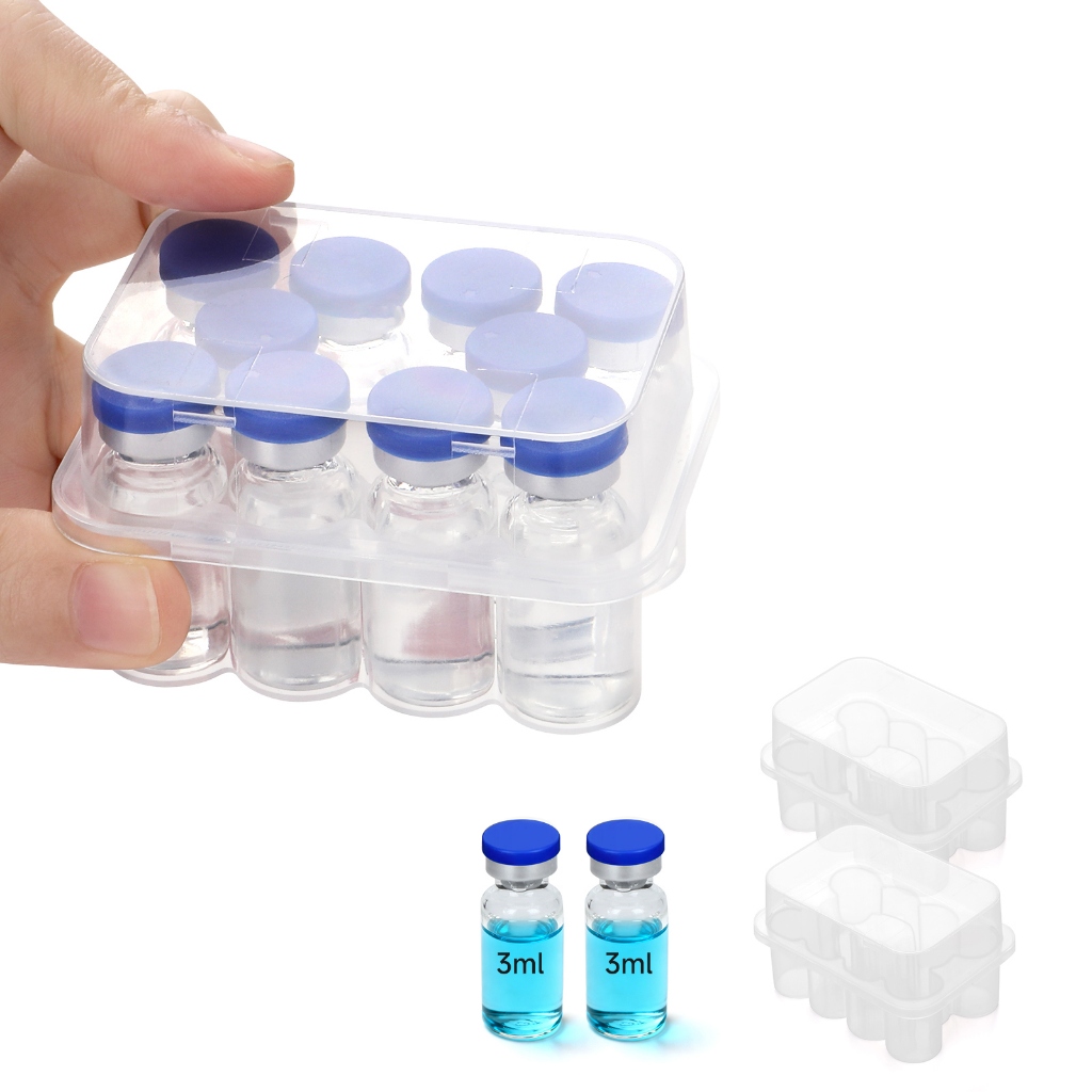 2-Pack Peptide Case สําหรับ Firdge, 3ML Vial Holder – 10-Compartment Peptide & Insulin Organizer สําหรับตู้เย็น, กล่องโปร่งใสสําหรับ 1-3mL Glass Vials (Insulin, GLP-1, Peptides, ETC.)