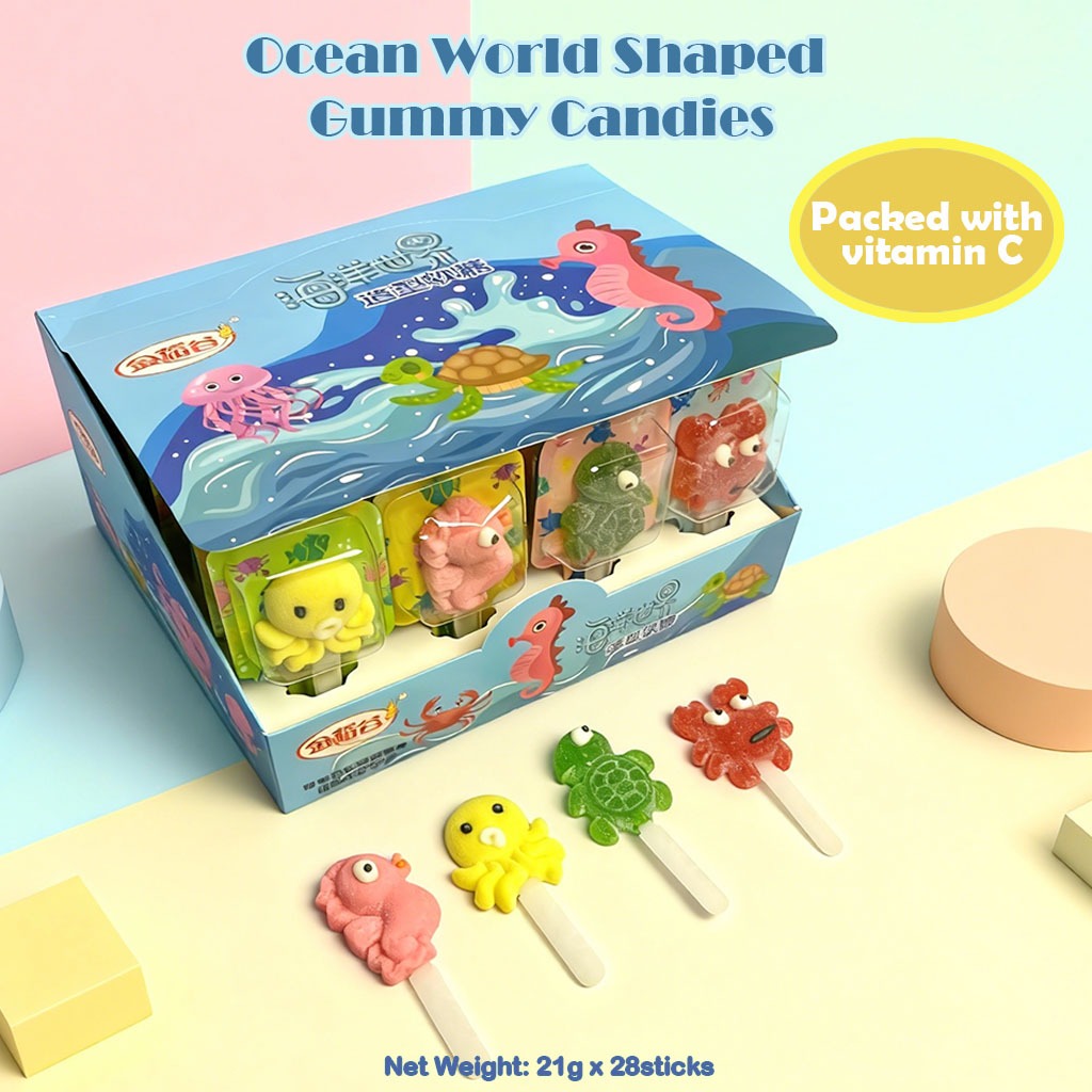 Swoot Ocean World Gummy Candy พร้อมวิตามินซี - 28 Sticks Box Set- 4 รสผลไม้ & รูปร่างสัตว์ทะเลน่ารัก