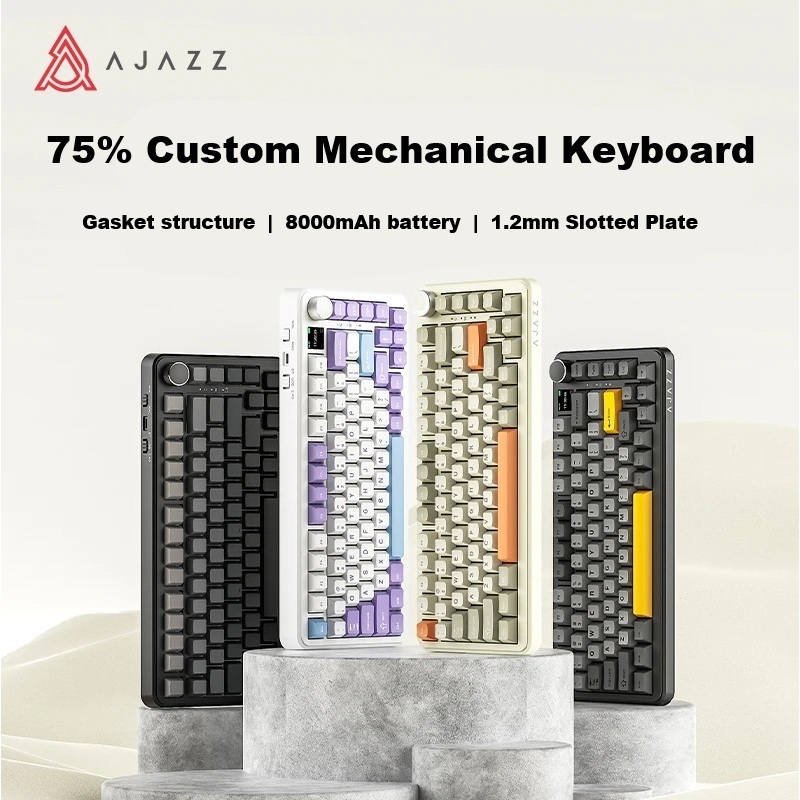 AJAZZ AK820MAX PLUS ไร้สายบลูทูธคีย์บอร์ดสามโหมดที่กําหนดเอง TFT หน้าจอสี 8000mAh แบตเตอรี่ขนาดใหญ่เ
