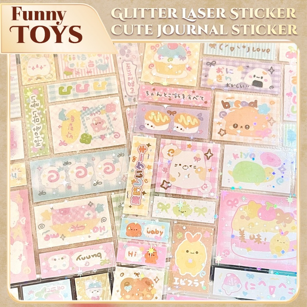 แวววาวเลเซอร์สติ๊กเกอร์ชุดน่ารักหมีคิตตี้การ์ตูนกระพริบฟิล์มสมุดภาพโทรศัพท์วารสาร ทําเอง วัสดุตกแต่งสติกเกอร์