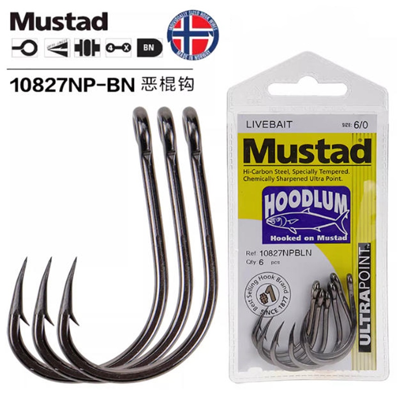 MUSTAD HOODLUM HOOK 10827NP-BN ตะขอตกปลาใช้เหยื่อสด ตะขอเหล็กทะเลลึก ตะขอปล่อยปลา ตะขอตกปลา