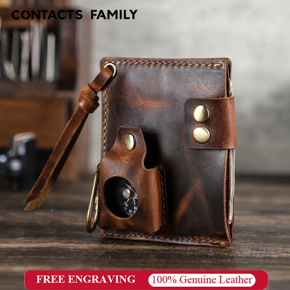 CONTACTS FAMILY ครอบครัวของแท้หนัง EDC กระเป๋า Multi-Function กระเป๋าสตางค์เครื่องมือไฟฉายและยุทธวิธีผู้ถือปากกาเข็มทิศกระเป๋าและเชือกเส้นเล็ก