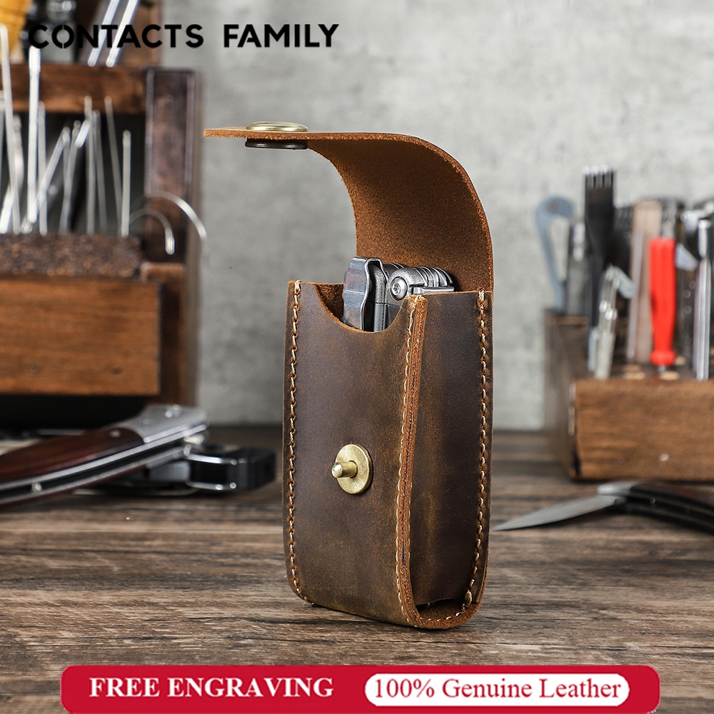 CONTACTS FAMILY ครอบครัวหนังแท้ EDC เข็มขัดกระเป๋า Multi-Tool Sheath ผู้ถือไฟฉาย Swiss Army มีด Holster พร้อมปิดแม่เหล็ก
