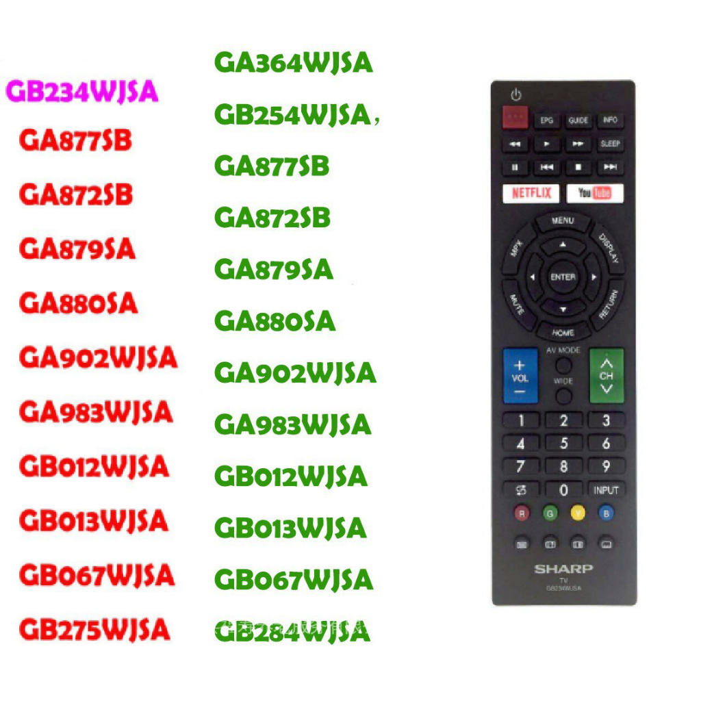 GB234WJSA ใหม่ sharp LCD LED SMART TV รีโมทคอนโทรล GB234WJSA ใช้งานร่วมกับ GA877SB GA872SB GA879SA G