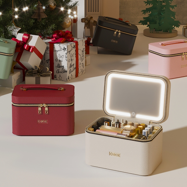 OBOX กระเป๋าแต่งหน้าแบบพกพาพร้อมไฟ LED - กล่องแต่งหน้ากันน้ํา & กล่องแต่งหน้าเครื่องสําอางสําหรับการ