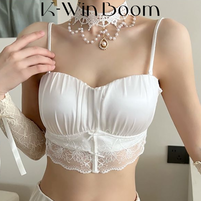K-WinBoom ซาตินไม่มีรอยต่อระบายอากาศชุดชั้นในลูกไม้เซ็กซี่ผู้หญิงนุ่มสบายไม่มีกรอบกดขึ้นบรา