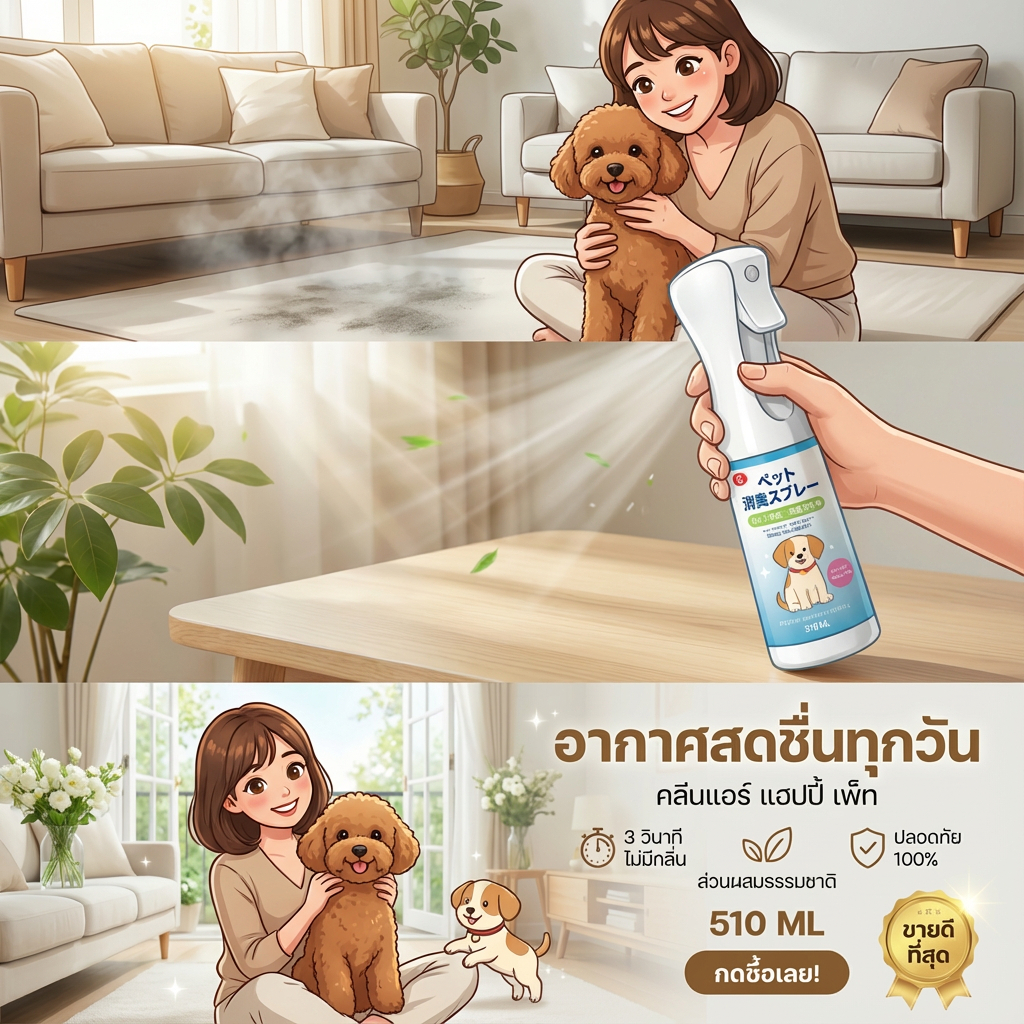 🐶 หมดกังวลเรื่องกลิ่นสัตว์เลี้ยง 🐱 ดับกลิ่นทรายแมว สเปรย์ดับกลิ่นฉี่แมว สเปรย์ดับกลิ่นสัตว์เลี้ยง สกัดจากพืช ปลอดภัยต่อทุกคนและสัตว์เลี้ยง สเปรย์ดับกลิ่นสุนัข กำจัดกลิ่นฉี่แมว กำจัดกลิ่นสัตว์เลี้ยง