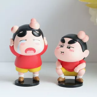 6 ชิ้น/เซ็ต 4-8 ซม.การ์ตูนอะนิเมะน่ารัก Emo Crayon Shin-chan รับ Beaten Nohara Shinnosuke รุ่น Q รถตกแต่ง PVC Action Figures ตุ๊กตาของเล่น