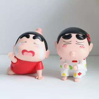 6 ชิ้น/เซ็ต 4-8 ซม.การ์ตูนอะนิเมะน่ารัก Emo Crayon Shin-chan รับ Beaten Nohara Shinnosuke รุ่น Q รถตกแต่ง PVC Action Figures ตุ๊กตาของเล่น