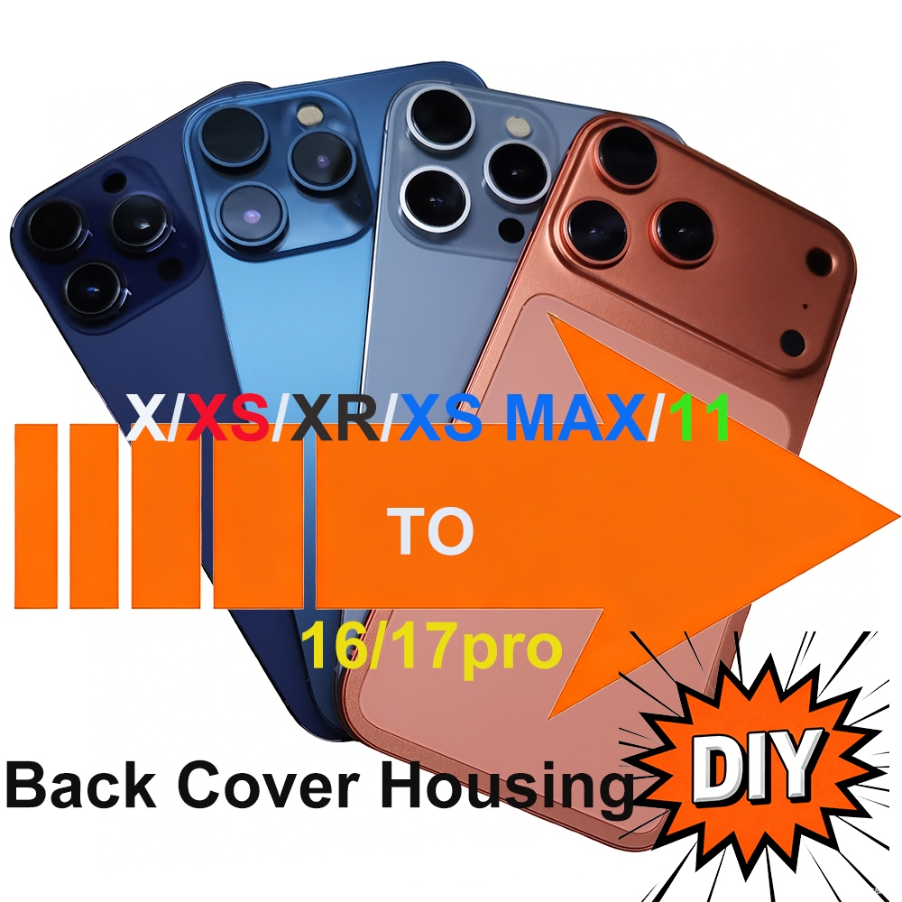 สําหรับ X,XS,MAX,XR, 11 ถึง 17 Pro DIY ฝาหลังฝาหลังฝาหลังแบตเตอรี่กรอบกลางเปลี่ยน QZSR