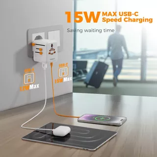 TESSAN Universal Travel Adapter อะแดปเตอร์ปลั๊กสำหรับการเดินทางทั่วโลกพร้อมพอร์ต USB A และ 3 พอร์ต USB C