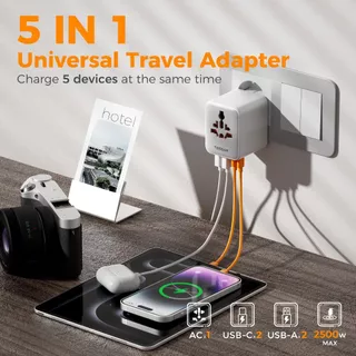 TESSAN Universal Travel Adapter อะแดปเตอร์ปลั๊กสำหรับการเดินทางทั่วโลกพร้อมพอร์ต USB A และ 3 พอร์ต USB C
