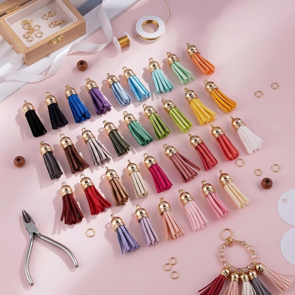 St.kunkka 20 ชิ้น พู่หนังกลับ พู่ห้อยกระเป๋า DIY อะไหล่เครื่องประดับ พู่พวงกุญแจ หลากสี