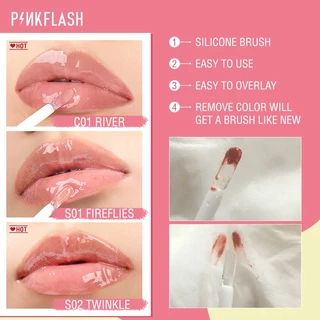 PINKFLASH OhMyGloss ลิปกลอสพร้อมกลิตเตอร์กันน้ํา Moisturizing Shine Shimmer Plumping Lip Care PF-L02