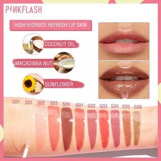 PINKFLASH OhMyGloss ลิปกลอสพร้อมกลิตเตอร์กันน้ํา Moisturizing Shine Shimmer Plumping Lip Care PF-L02