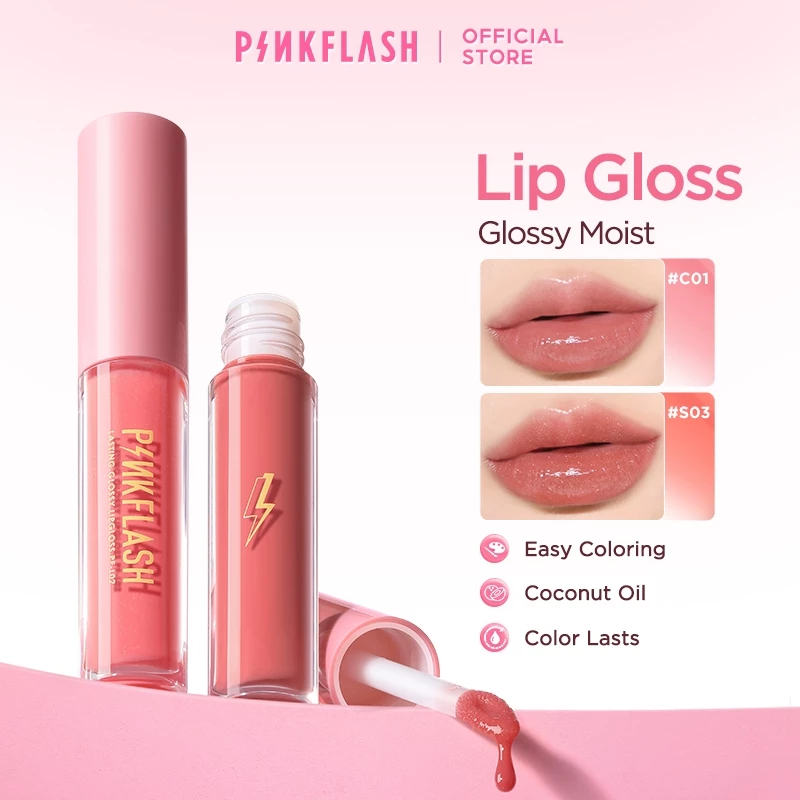 PINKFLASH OhMyGloss ลิปกลอสพร้อมกลิตเตอร์กันน้ํา Moisturizing Shine Shimmer Plumping Lip Care PF-L02