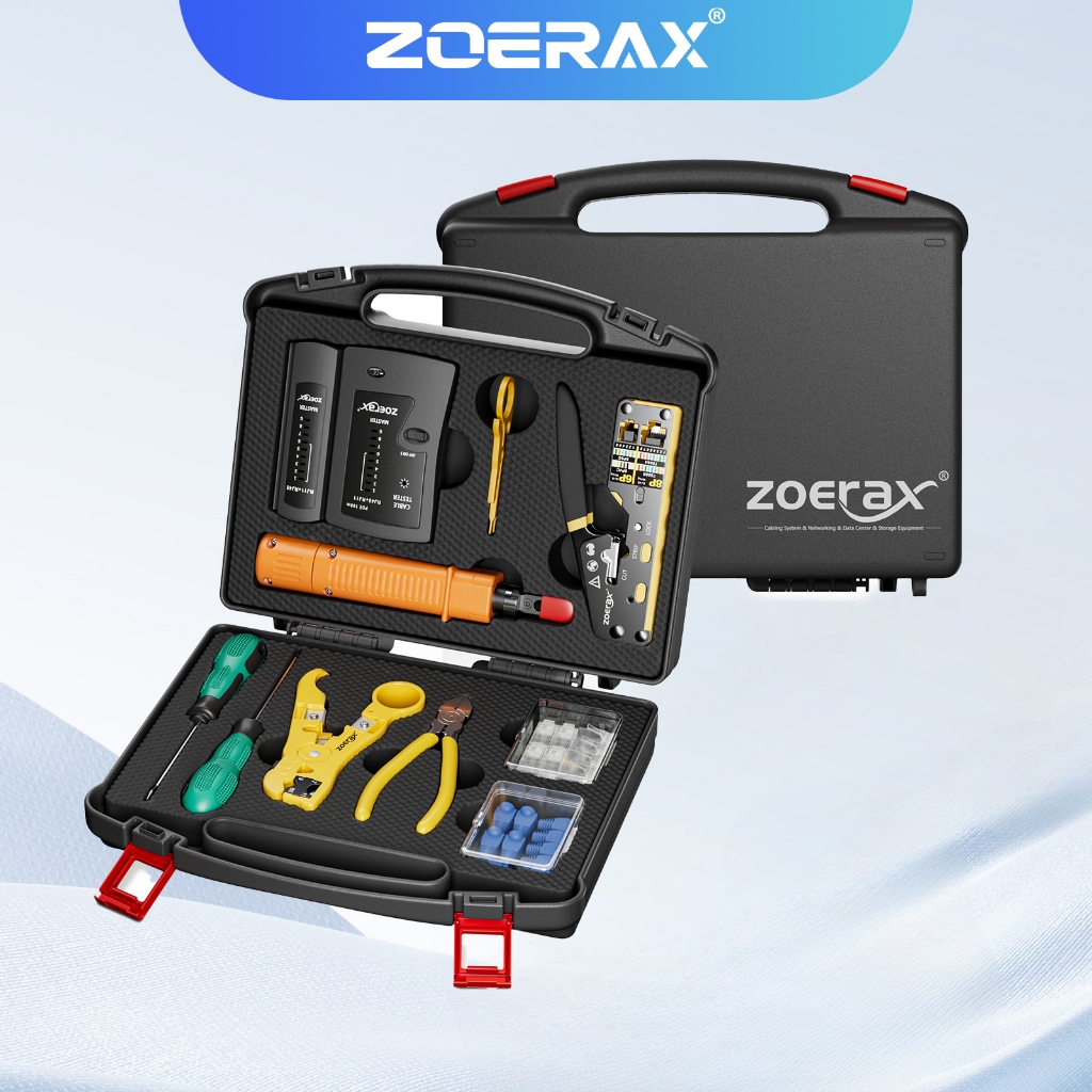ZoeRax RJ45 CRIMPING TOOL Kit, Through-Hole Crimper, RJ45 CRIMPING TOOL, เครื่องทดสอบสายเคเบิลเครือข่าย,เครื่องมือสายไฟชุดคีมปอกสายเหมาะสําหรับ Data Center Home Network