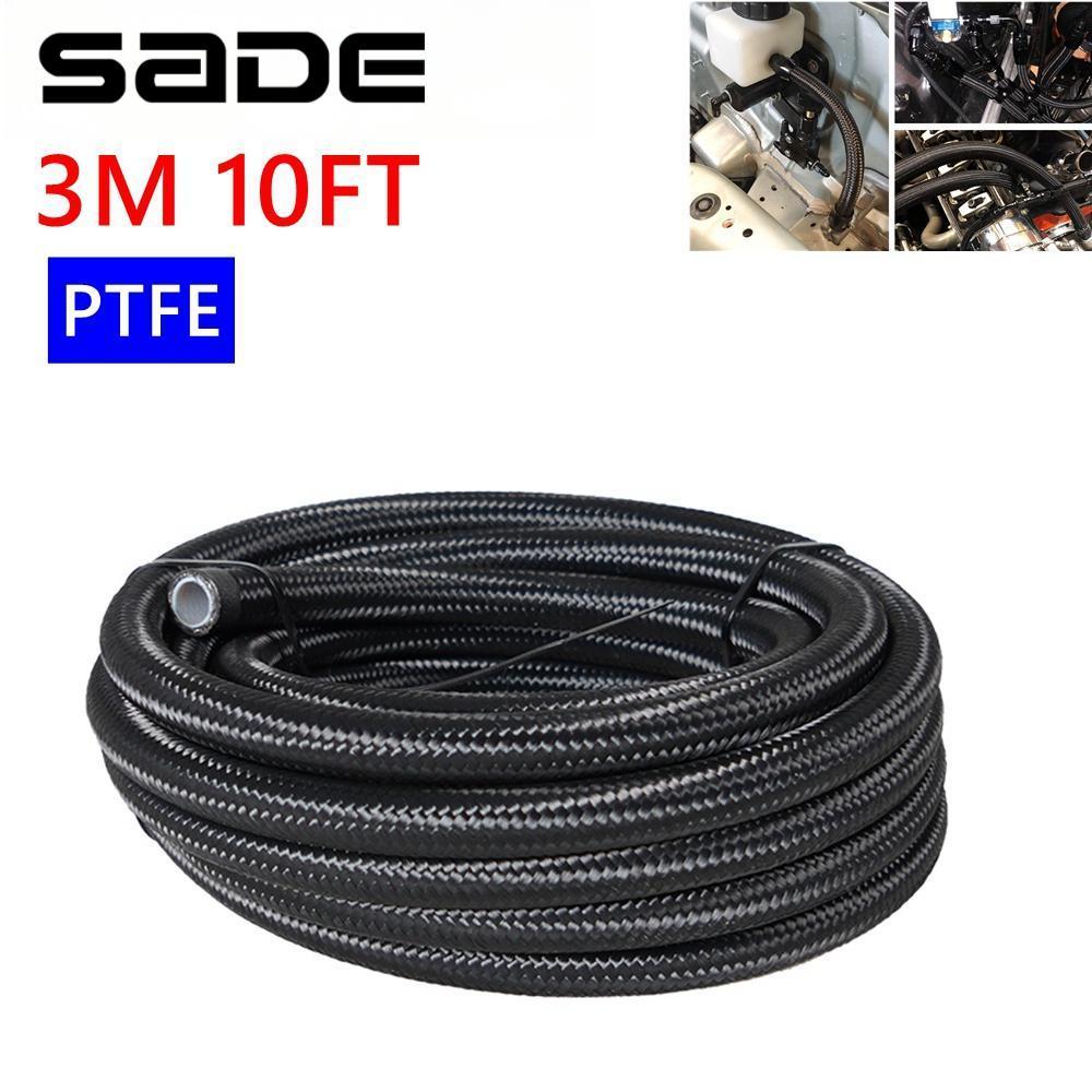SADE 3M 10FT AN4-AN12 ท่อแข่งสแตนเลสถัก PTFE สายเบรคการใช้น้ํามันสายน้ํามัน Cooler รถท่อสีดําเงิน