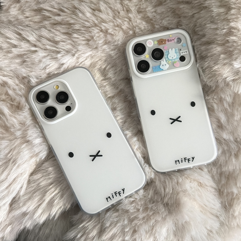 การ์ตูนน่ารัก Matte Miffy กระต่าย Emoji เคสโทรศัพท์สําหรับ iPhone 13 14 15 16 17 Pro Max Frosted ป้อ