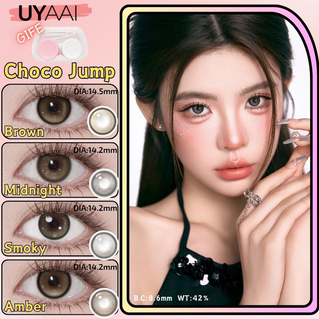 【0.00】UYAAI x FRESHLADY สีน้ําตาล,เทา Choco Jump คอนแทคเลนส์ ขนาด 14.2~4.5mm 2PC รายเดือน