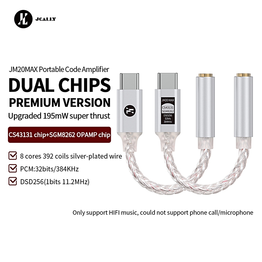 JCALLY JM20MAX หูฟังแบบพกพารหัสเครื่องขยายเสียง Dual ชิป Cirrus Logic CS43131 + SGM8262 Lossless เสี