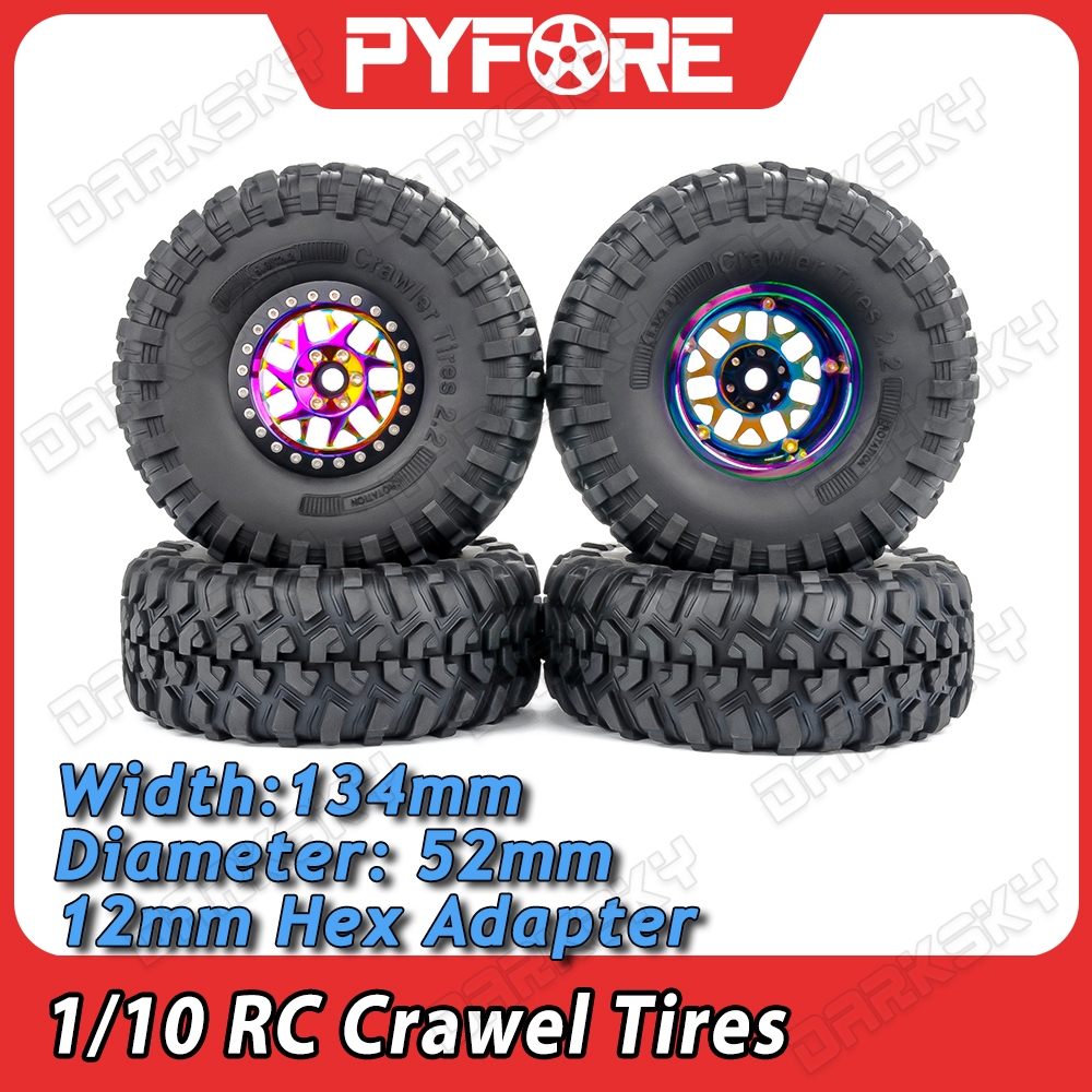 PYFORE 4 ชิ้น 2.2 นิ้ว RC Crawerl ยาง 12 มิลลิเมตร Hex อะแดปเตอร์ 134 *52 มิลลิเมตรสําหรับ 1/8 RC รุ