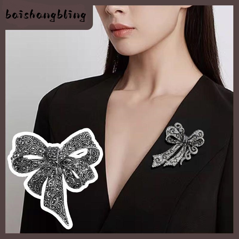 BSBL คริสตัล Rhinestone โบว์เข็มกลัด Pin ผู้หญิงเสื้อคอปก Big Bowknot เข็มกลัดเครื่องประดับ BL