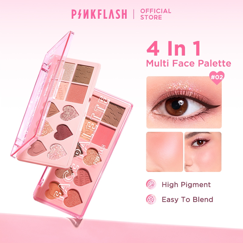 Pinkflash OhMyLove อายแชโดว์ บลัชออน ไฮไลท์และคอนทัวร์ 4 in 1 เม็ดสีสูง นุ่มลื่น PF-M02