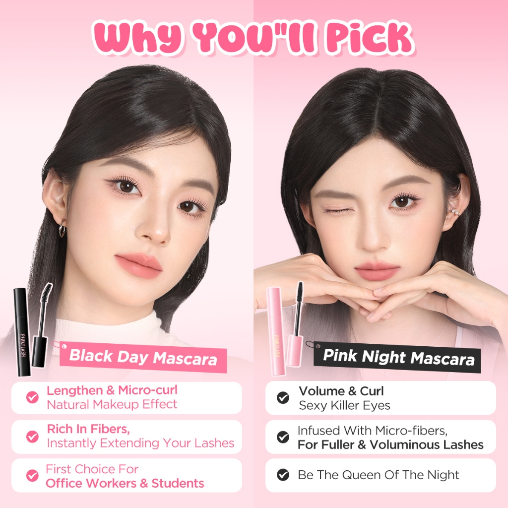PINKFLASH OhMyWink Mascara Day & Night Longening Volume Waterproof Mascara Fiber-filled Silicone wands PF-E08 - รูปที่ 3