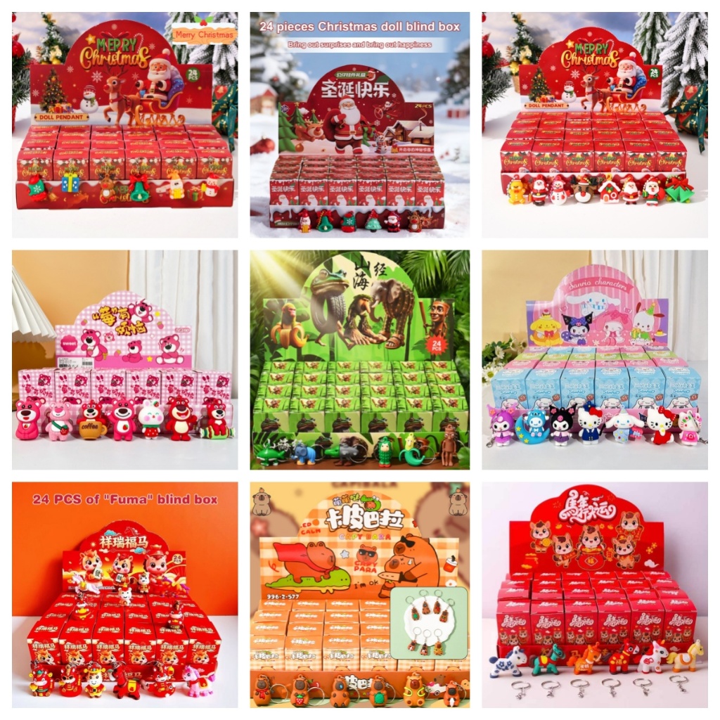 [JBTH] 24 ชิ้นคริสต์มาส Themed Party Key แหวนชุดของขวัญ Surprise กล่องเหมาะสําหรับของขวัญคริสต์มาสขอ