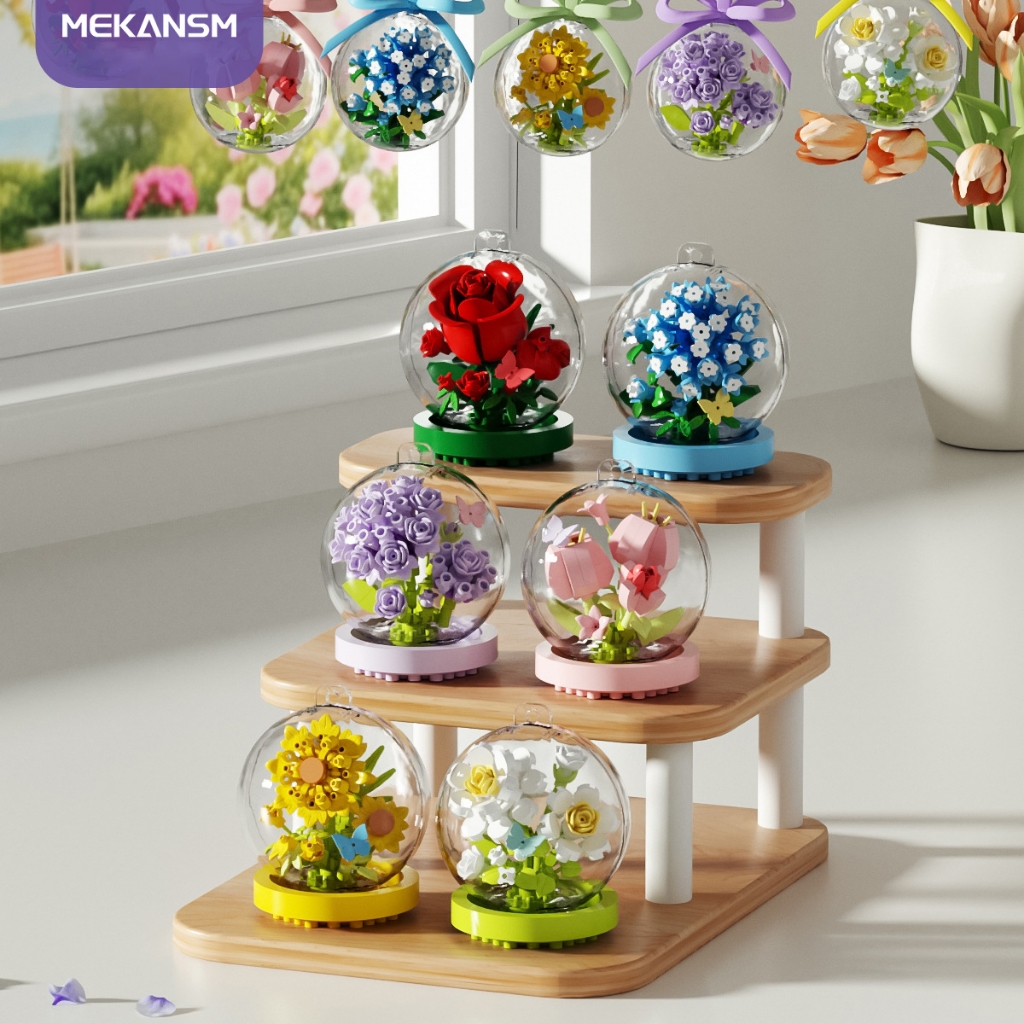 Rose Crystal Ball Building Blocks ของเล่นประกอบอนุภาคเด็กชายและเด็กหญิงของขวัญวันเกิดของเล่นเด็ก