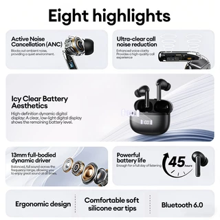 Lenovo LE232 ANC หูฟังบลูทูธและหูฟังไร้สายพร้อมบลูทูธ 6.0 และตัดเสียงรบกวนแบบแอคทีฟพร้อมจอแสดงผล LED